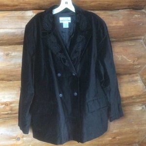 Vintage Jessie Sport Black Button Down Blazer with Paisley Lapel Accent Size 24W